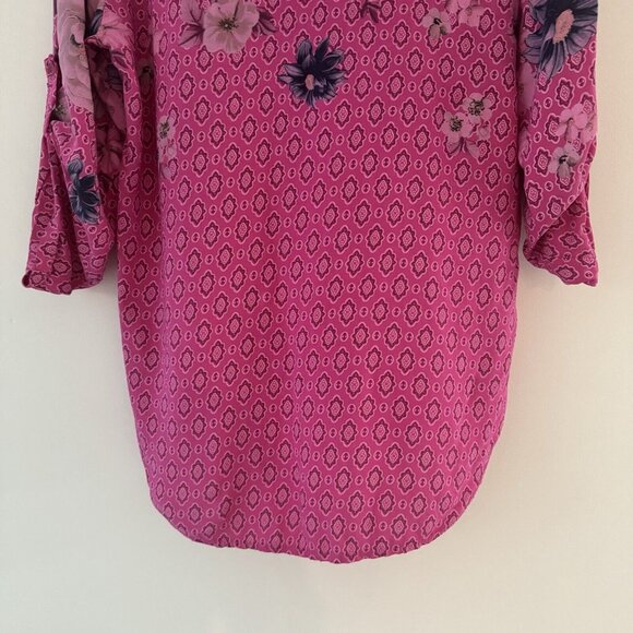 Anthropologie Free For Humanity sz M Mixed Print Floral Cottage Button Roll Tab - Picture 14 of 16